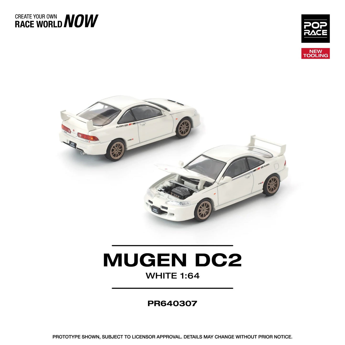 POPRACE Mugen Honda DC2 Integra New Tooling White 1:64 Scale Diecast Model (Pre-Order)
