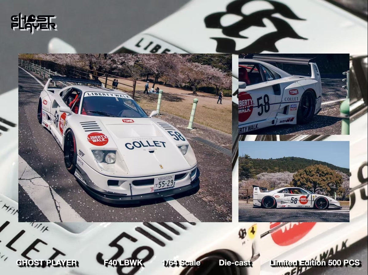 LBWK Ferrari F40 #58, (Limited to 499) 1:64 Scale (White)