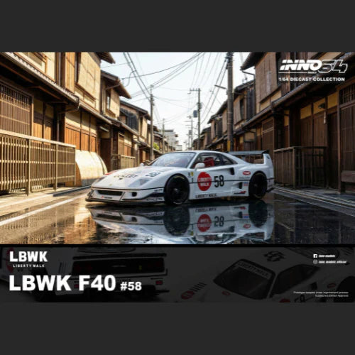 INNO64 LBWK F40 White 1:64 Scale Diecast Model (Chance of Red Chase Car) (Pre-Order)