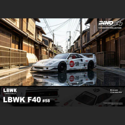 INNO64 LBWK F40 White 1:64 Scale Diecast Model (Chance of Red Chase Car) (Pre-Order)