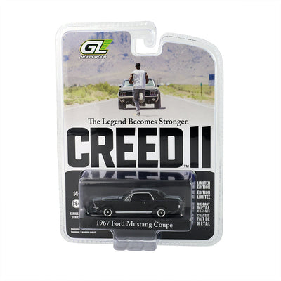 Hollywood Series 35 - Creed II (2018) - Adonis Creed's 1967 Ford Mustang Coupe  - Black with White Stripes Solid Pack, 1:64 Scale by GreenLight - 1:64 scale, view 1