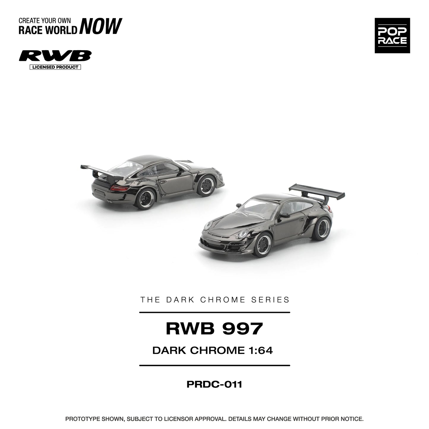 POPRACE RWB Porsche 997 Dark Chrome 1:64 Scale Diecast Model (Pre-Order)