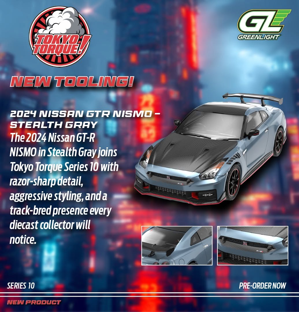 Tokyo Torque Series 10 - 2024 Nissan GTR NISMO - Stealth Gray (KCE) (New Tooling), 1:64 Scale by GreenLight - 1:64 scale, view 1