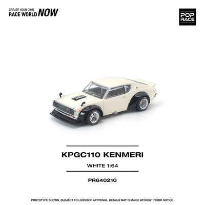 POPRACE Nissan Skyline KPGC110 Kenmeri White 1:64 Scale Diecast Model (Pre-Order)
