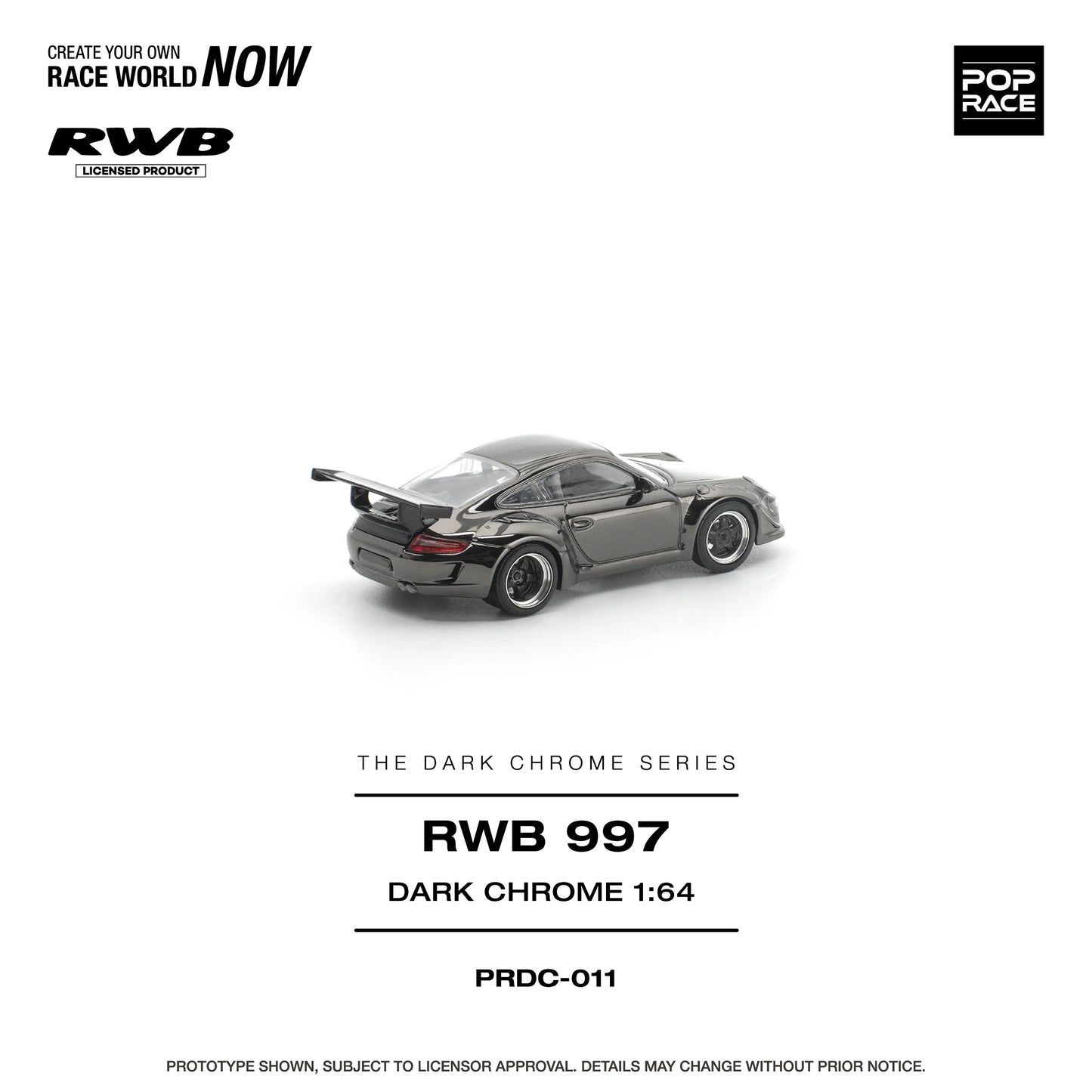 POPRACE RWB Porsche 997 Dark Chrome 1:64 Scale Diecast Model (Pre-Order)