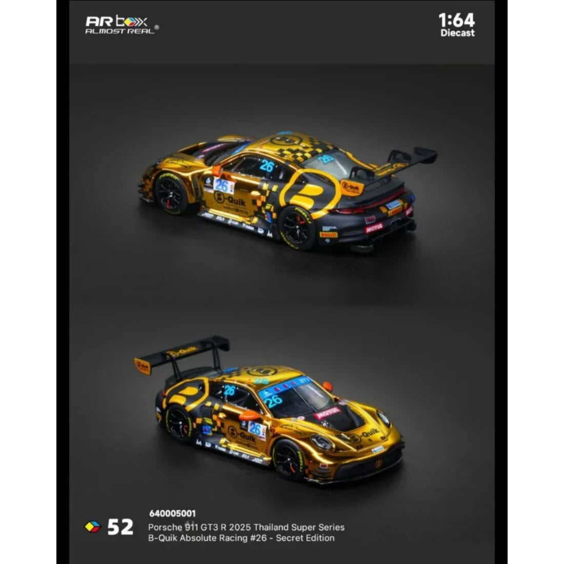 *TDE 2026* Porsche 911 GT3 R 2025 Thailand Super Series B-Quik Absolute Racing #26 Livery (Chance of Chase Car), 1:64 Scale