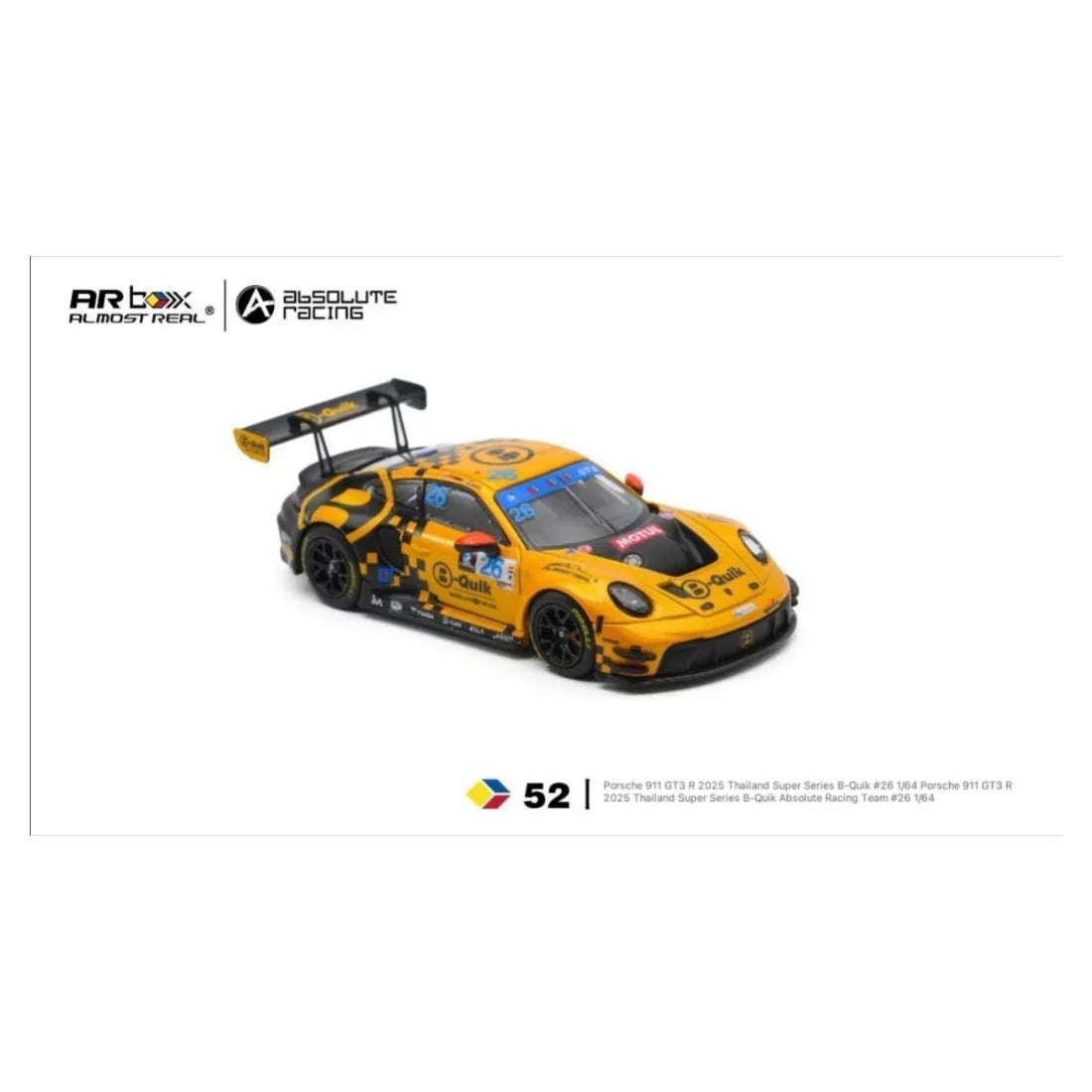 *TDE 2026* Porsche 911 GT3 R 2025 Thailand Super Series B-Quik Absolute Racing #26 Livery (Chance of Chase Car), 1:64 Scale