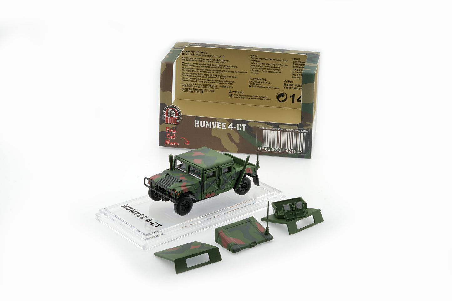 BMC 1:64 Humvee 4-CT – Woodland Camo with Stand Plate