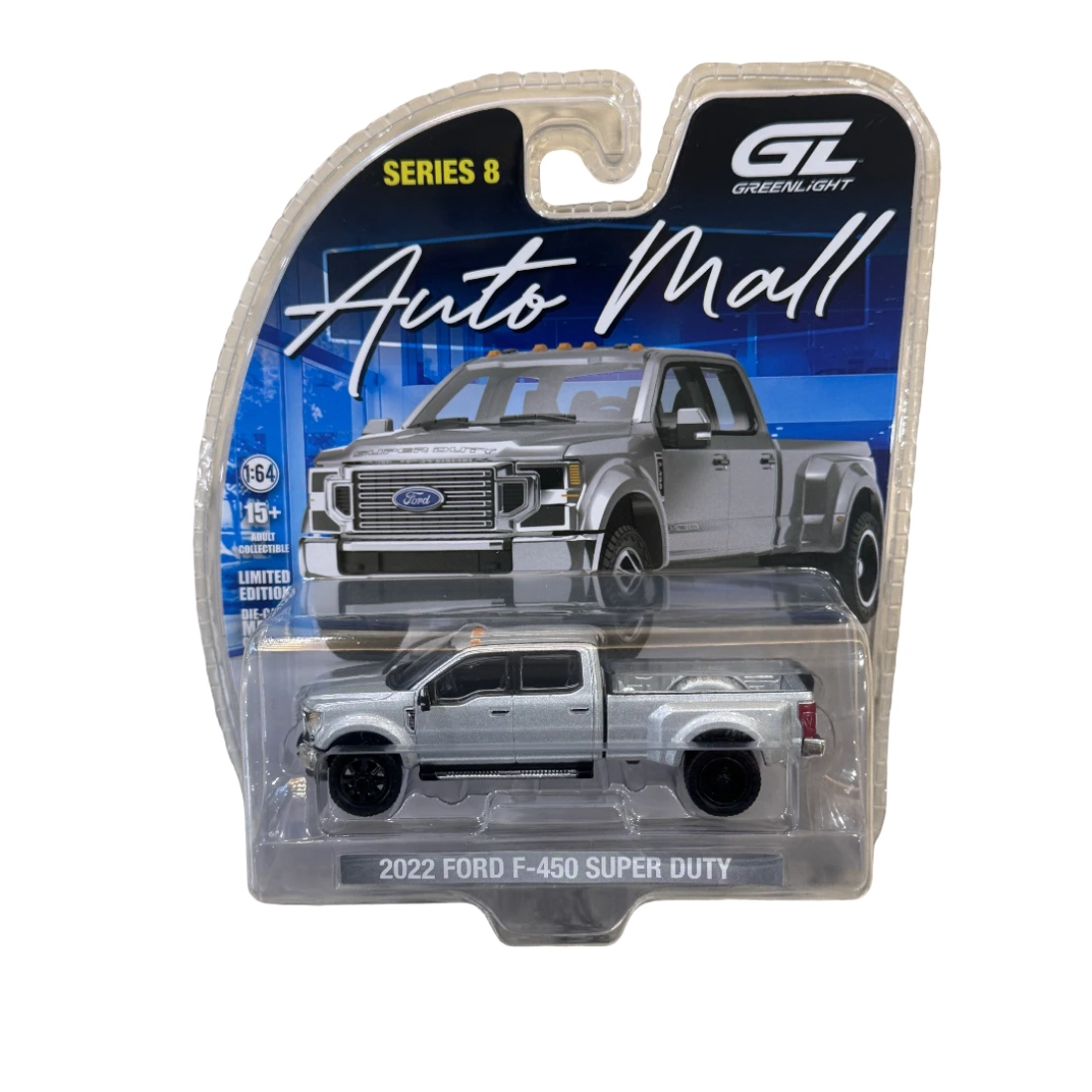 Auto Mall Series 8 - 2022 Ford F-450 Super Duty, 1:64 Scale (Iconic Silver) by GreenLight - 1:64 scale, view 1