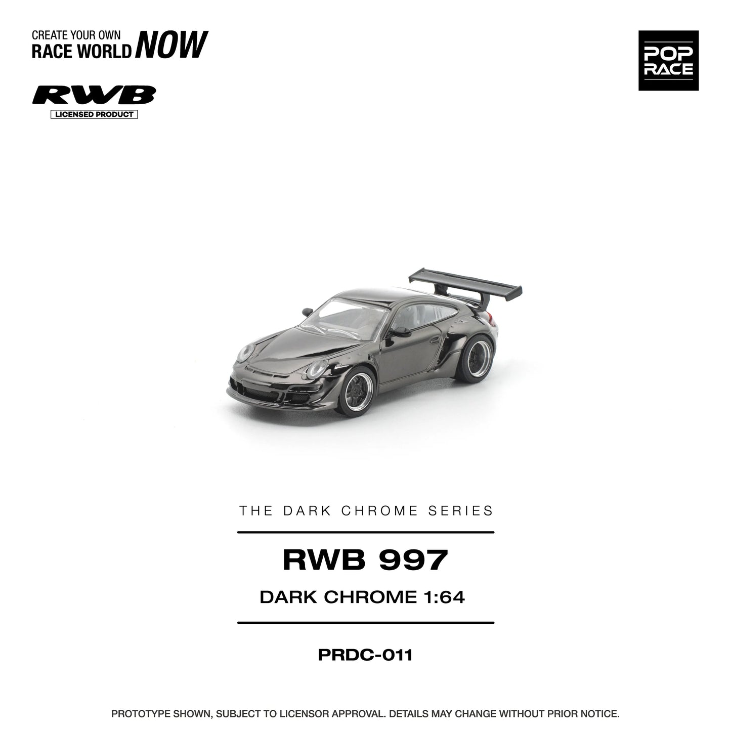 POPRACE RWB Porsche 997 Dark Chrome 1:64 Scale Diecast Model (Pre-Order)