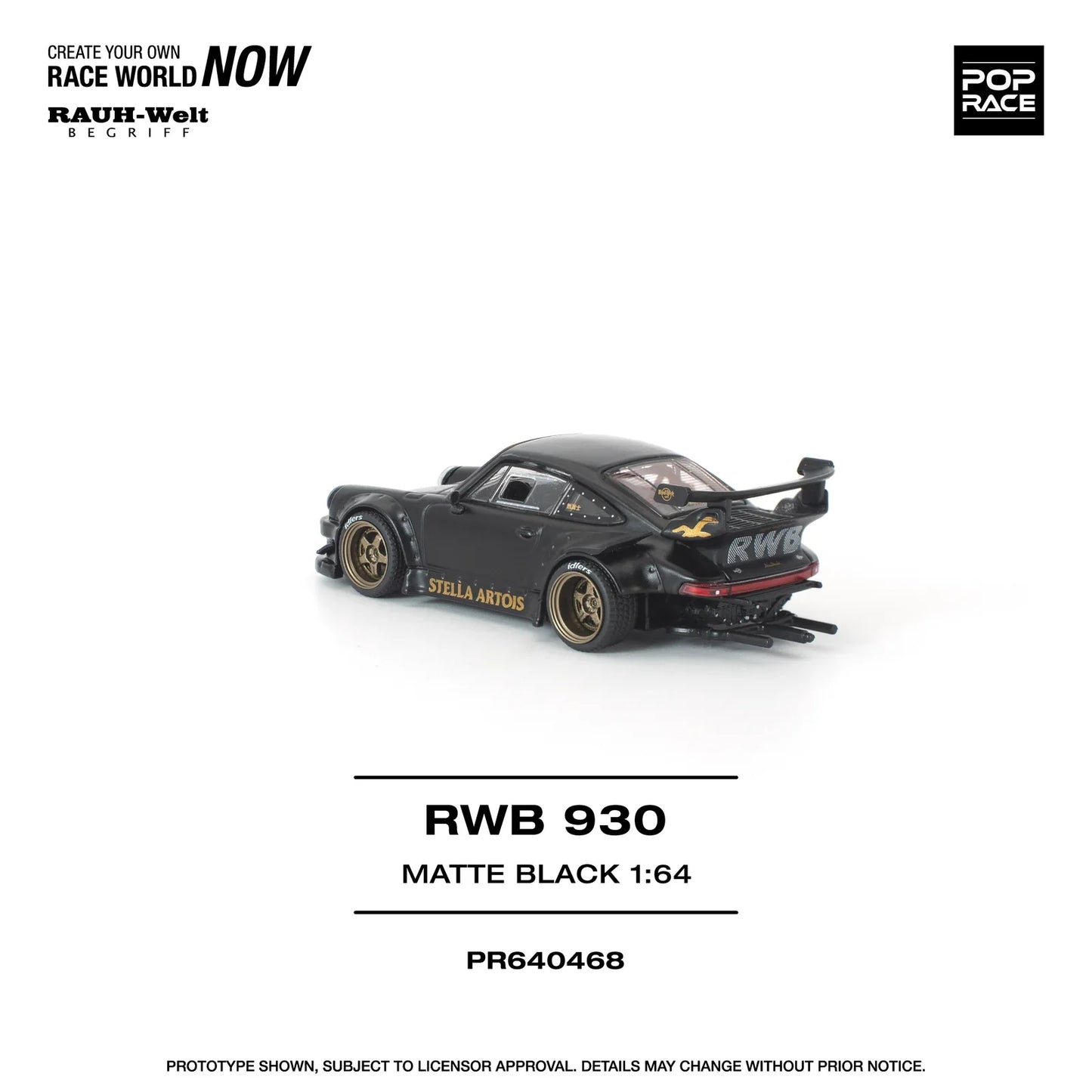 POPRACE RWB Porsche 930 Stella Artois Matte Black New Tooling 1:64 Scale Diecast Model (Pre-Order)