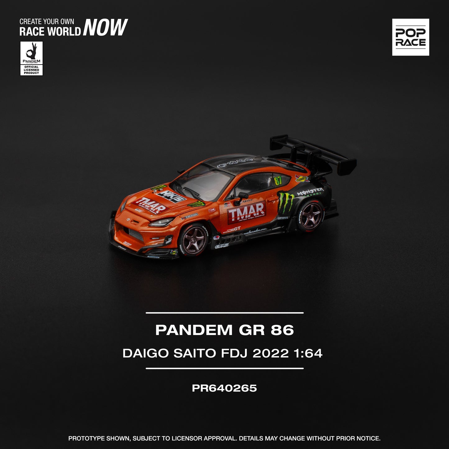 Pandem GR86 DIAGO SAITO Formula Drift Japan 2022 Orange 1:64 Scale Diecast