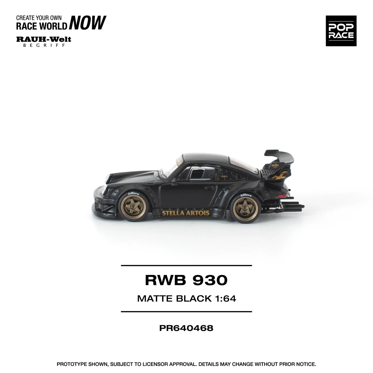 POPRACE RWB Porsche 930 Stella Artois Matte Black New Tooling 1:64 Scale Diecast Model (Pre-Order)