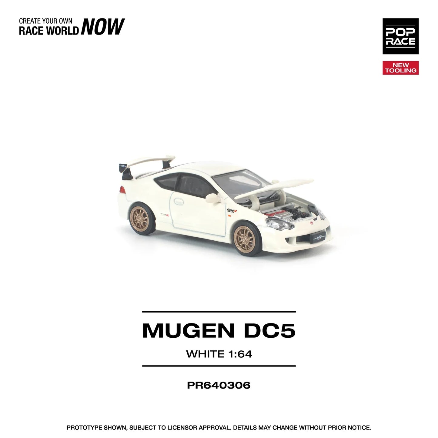 POPRACE Honda DC5 Mugen New Tooling White 1:64 Scale Diecast Model (Pre-Order)