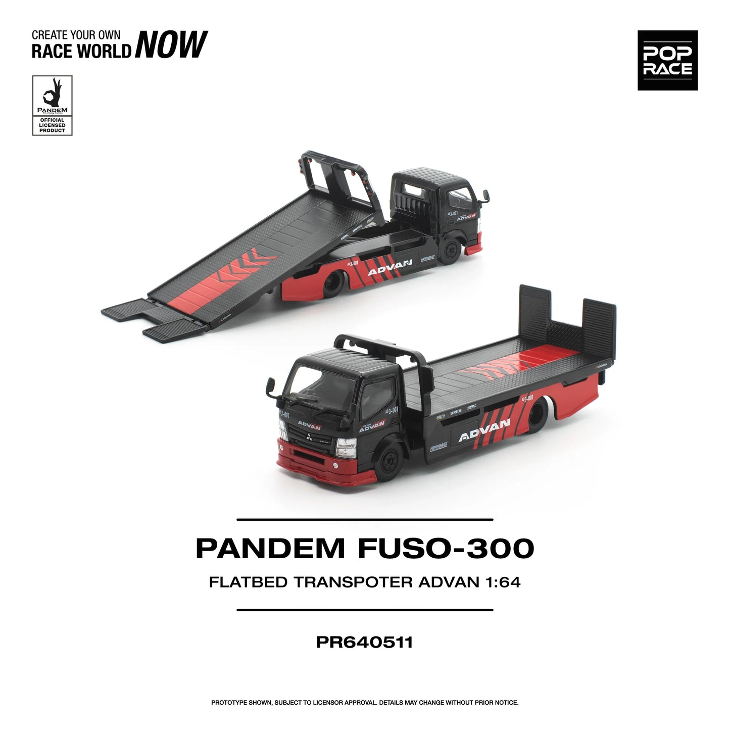 POPRACE Pandem Fuso 300 Flatbed Transporter Advan 1:64 Scale Diecast Model (Pre-Order)
