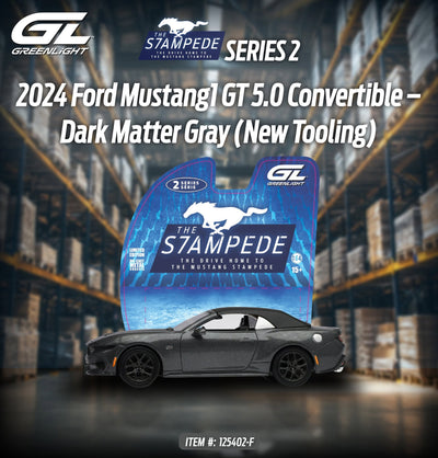 The Mustang Stampede Series 2 - 2024 Ford Mustang1 GT 5.0 Convertible, 1:64 Scale (Dark Matter Gray) by GreenLight - 1:64 scale, view 1