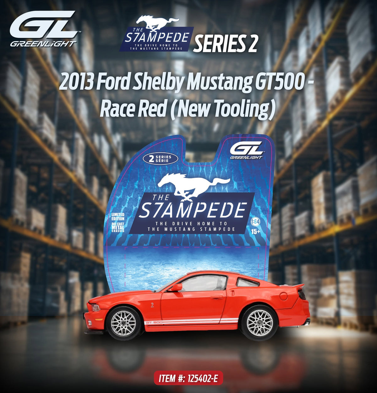 The Mustang Stampede Series 2 - 2013 Ford Shelby Mustang GT500 – Race, 1:64 Scale (Red) by GreenLight - 1:64 scale, view 1