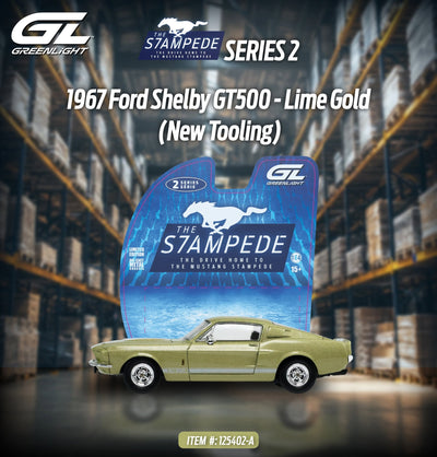 The Mustang Stampede Series 2 - 1967 Ford Shelby GT500 - Lime Gold, 1:64 Scale by GreenLight - 1:64 scale, view 1