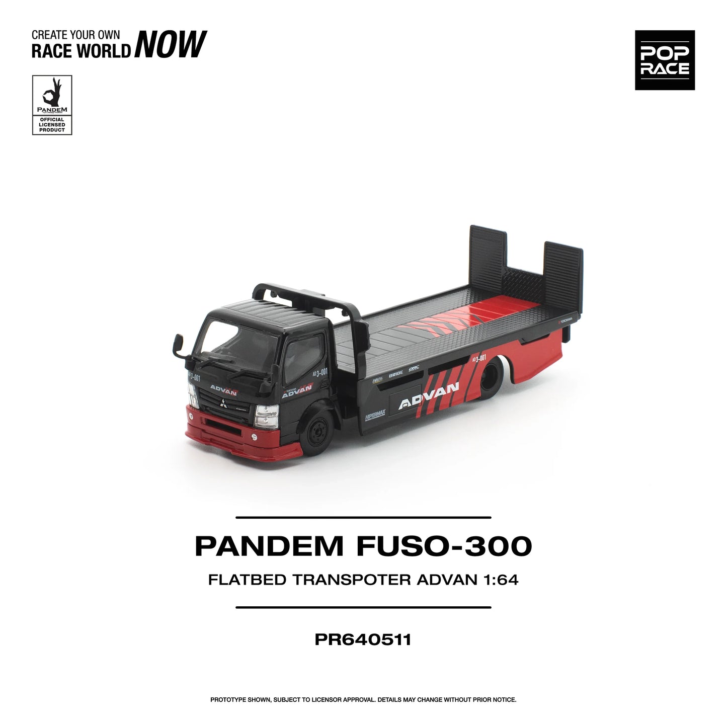 POPRACE Pandem Fuso 300 Flatbed Transporter Advan 1:64 Scale Diecast Model (Pre-Order)