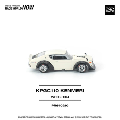 POPRACE Nissan Skyline KPGC110 Kenmeri White 1:64 Scale Diecast Model (Pre-Order)
