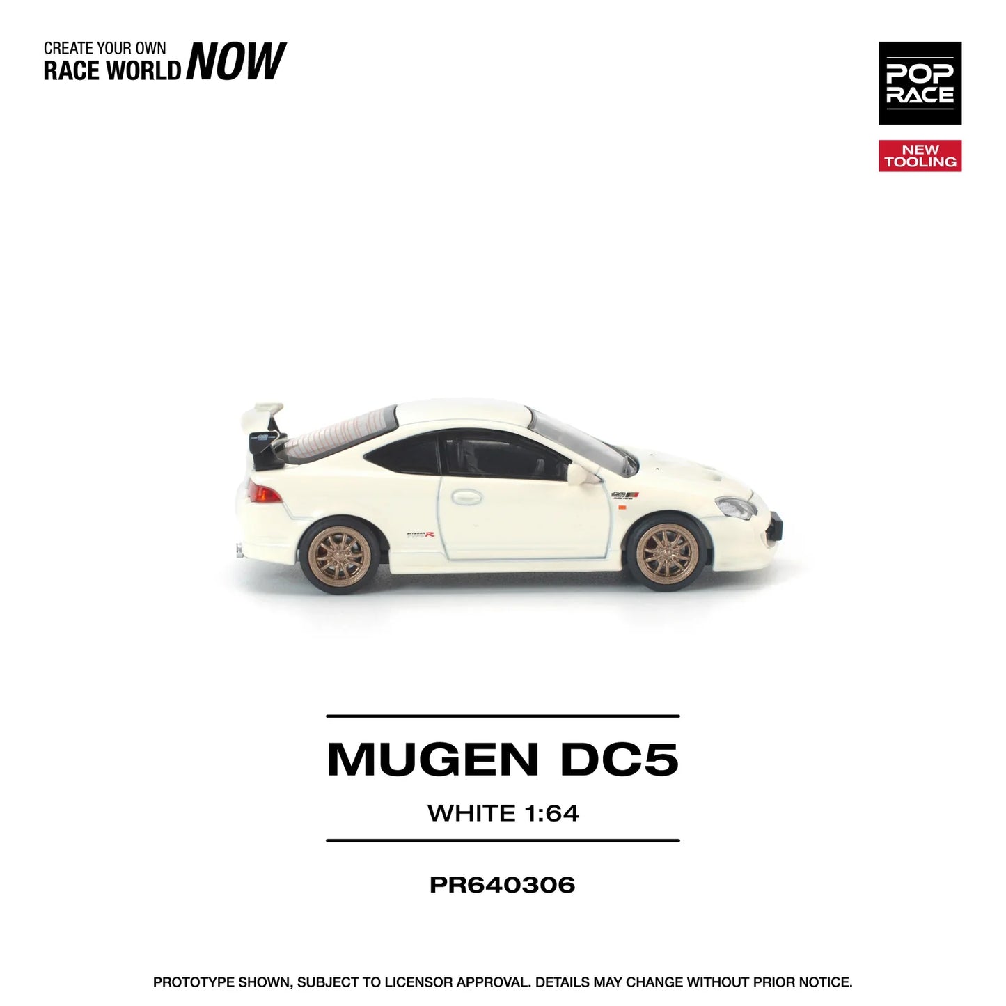 POPRACE Honda DC5 Mugen New Tooling White 1:64 Scale Diecast Model (Pre-Order)