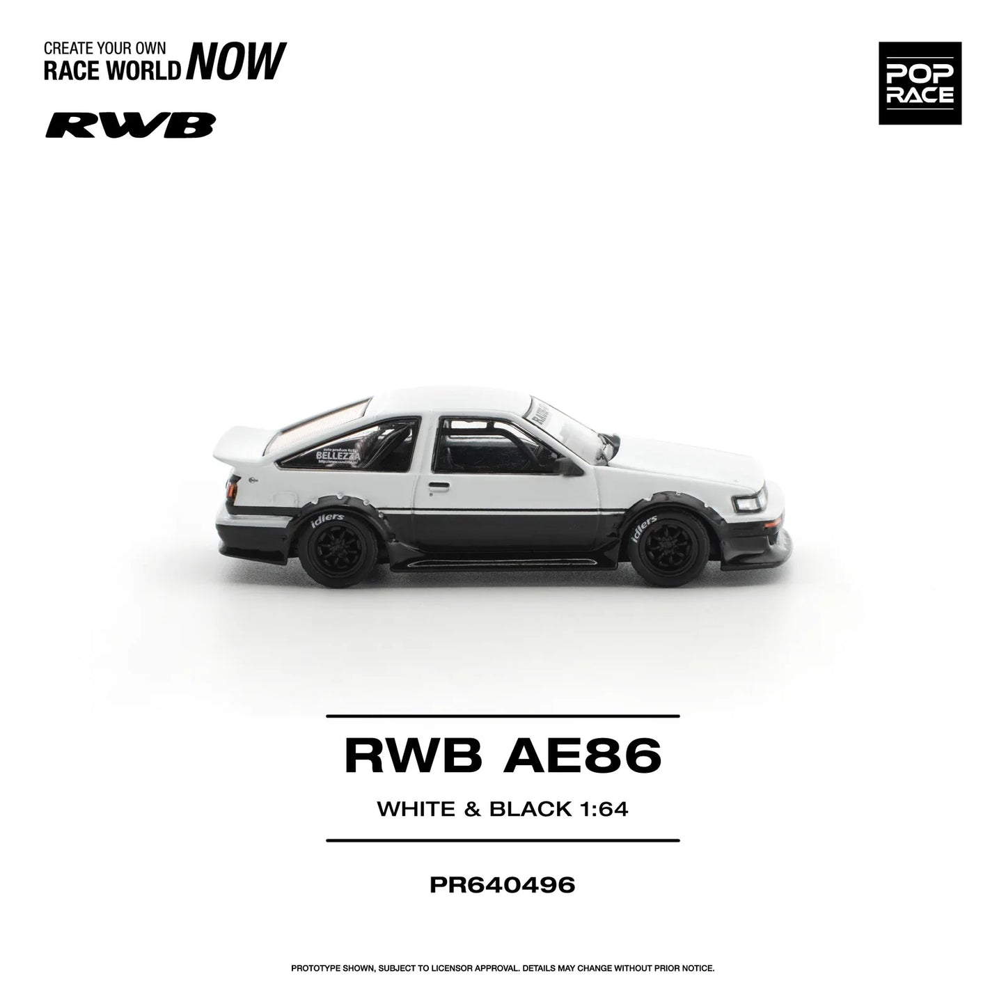 POPRACE RWB Toyota AE86 White Black 1:64 Scale Diecast Model (Pre-Order)