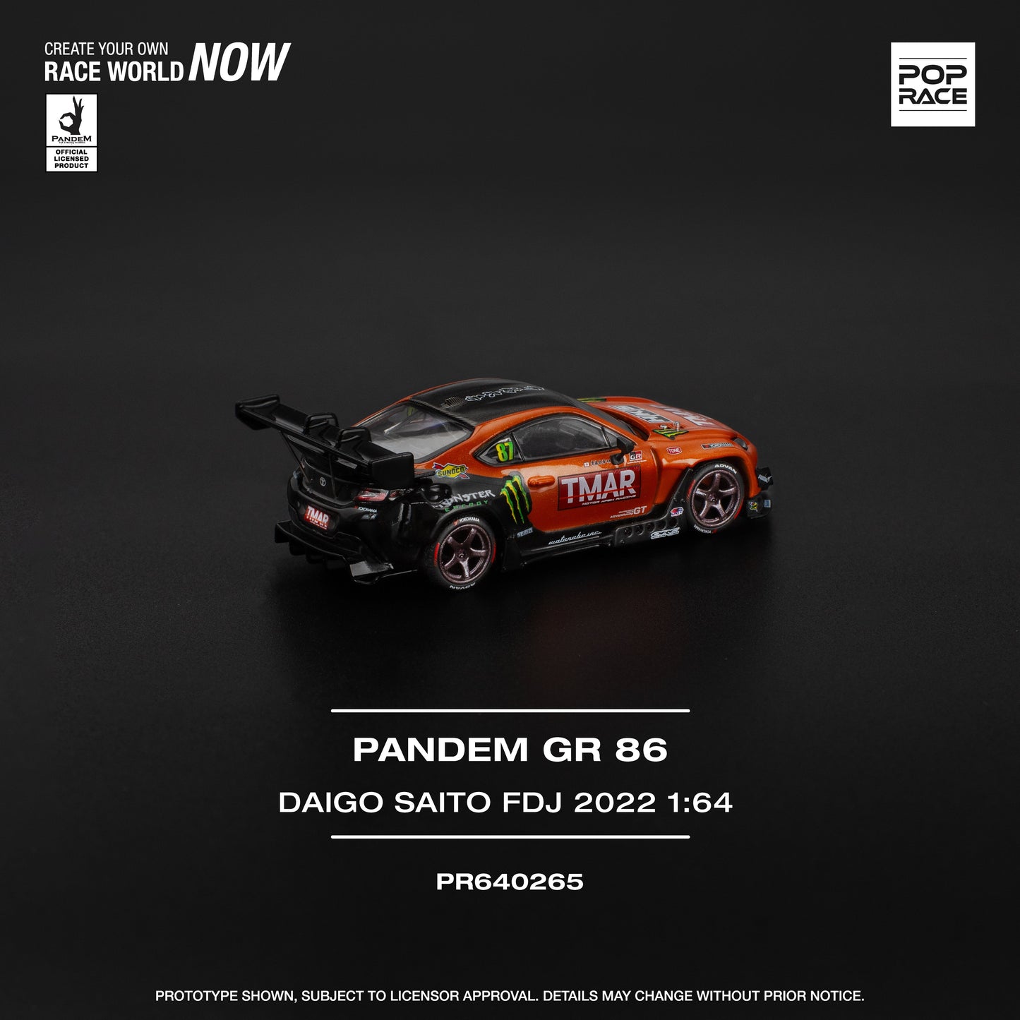 Pandem GR86 DIAGO SAITO Formula Drift Japan 2022 Orange 1:64 Scale Diecast