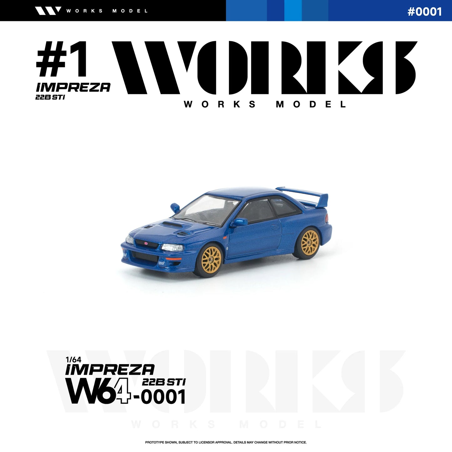 PRE-ORDER Works Model Subaru Impreza 22B STI, 1:64 Scale (Blue)