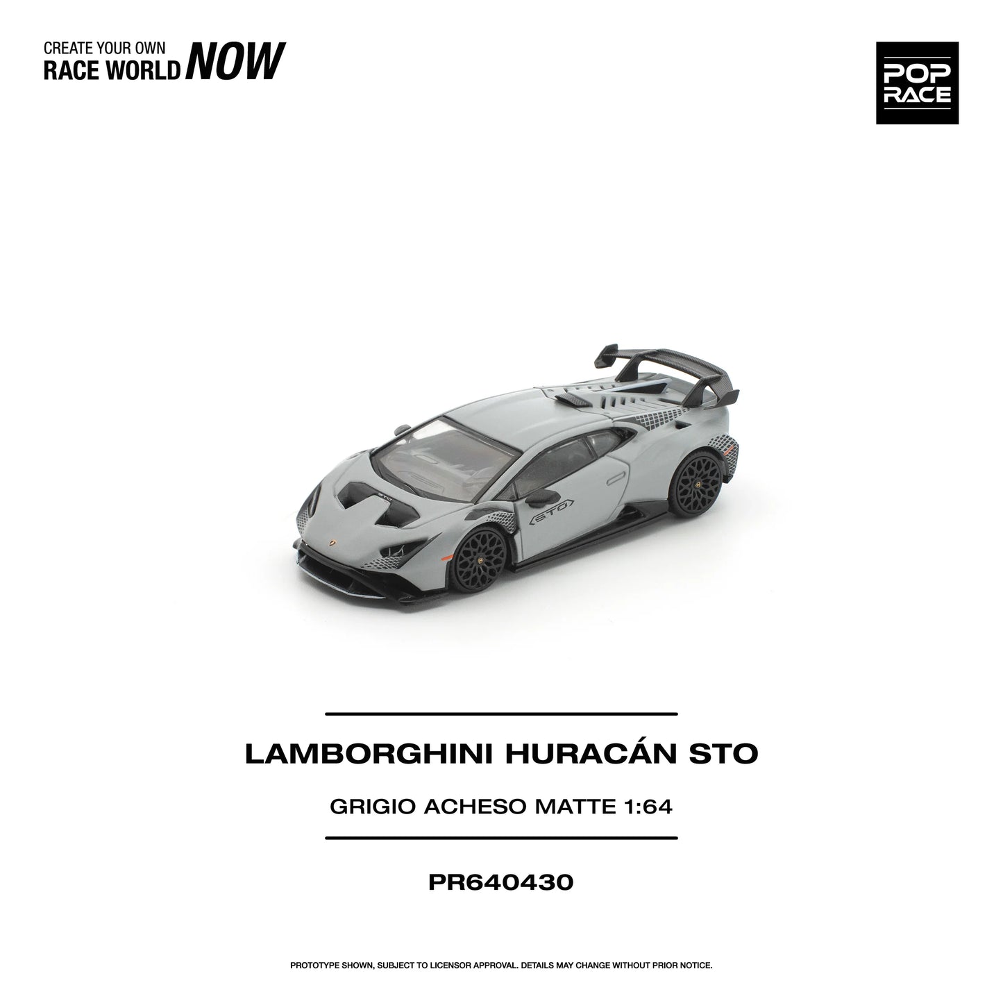 POPRACE Lamborghini Huracán STO Grigio Acheso Matte 1:64 Scale Diecast Model (Pre-Order)