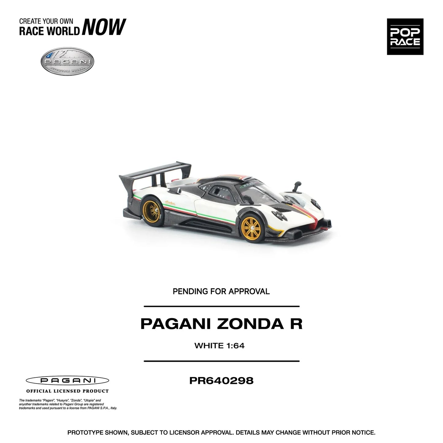 POPRACE Pagani Zonda R White 1:64 Scale Diecast Model (Pre-Order)