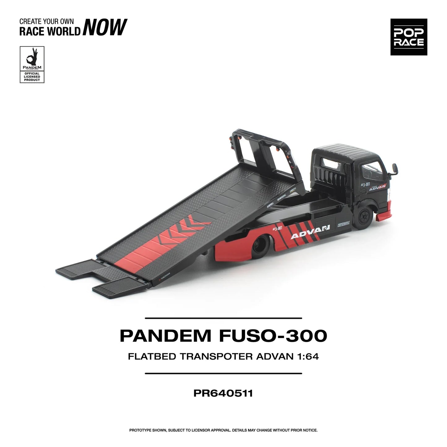 POPRACE Pandem Fuso 300 Flatbed Transporter Advan 1:64 Scale Diecast Model (Pre-Order)