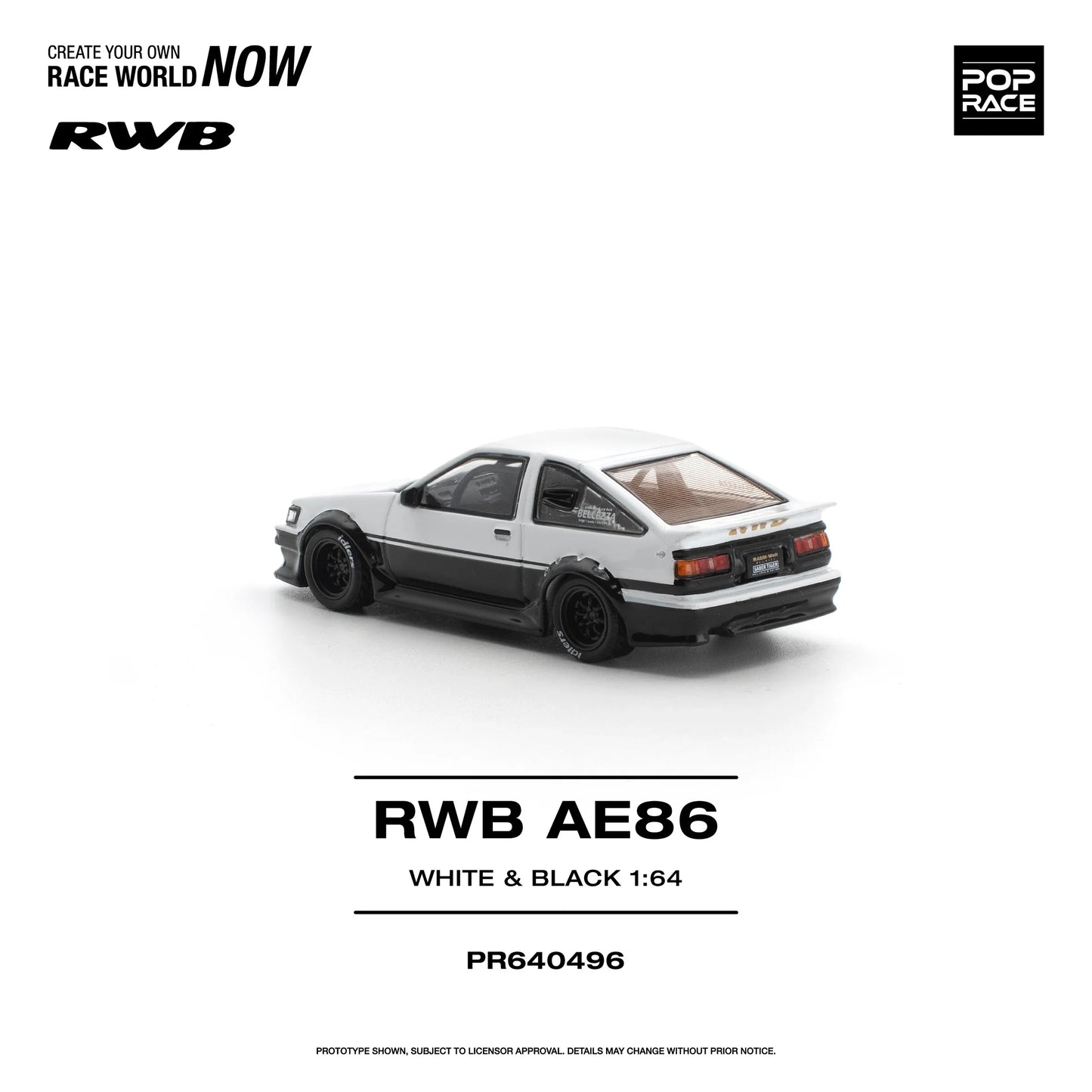 POPRACE RWB Toyota AE86 White Black 1:64 Scale Diecast Model (Pre-Order)