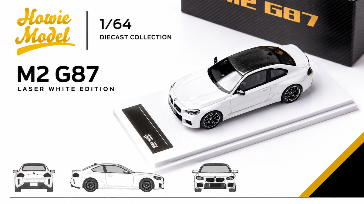 BMW M2 G87 Laser White (Limited to 699units), 1:64 Scale by HOWIE MODEL – view 1