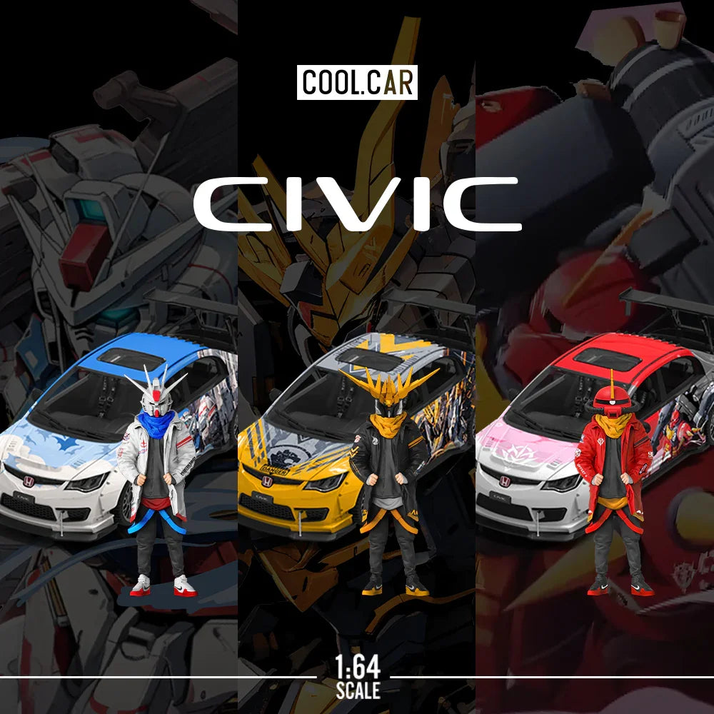 CoolCar Honda Civic Explosive Modification Gray Mecha - Puppet Version 1:64 Scale Diecast Model