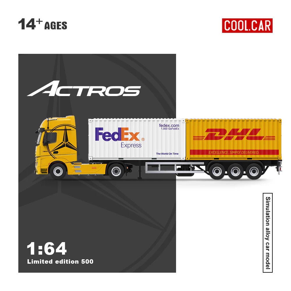 PRE-ORDER Time Micro CC Mercedes-Benz Actros Cargo Container Truck Yellow 1:64 Scale Diecast Model