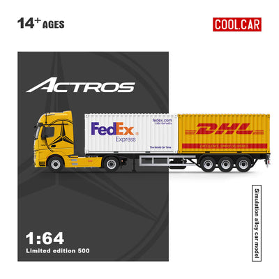PRE-ORDER Time Micro CC Mercedes-Benz Actros Cargo Container Truck Yellow 1:64 Scale Diecast Model