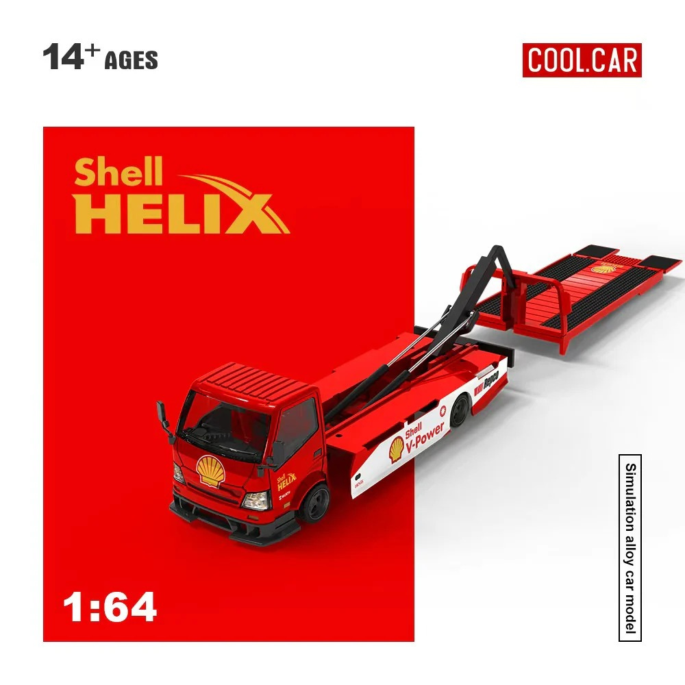 Premium scale diecast model car  – Hino H300 Transport Trailer - Shell Helix Livery, 1:64 Scale Collectible