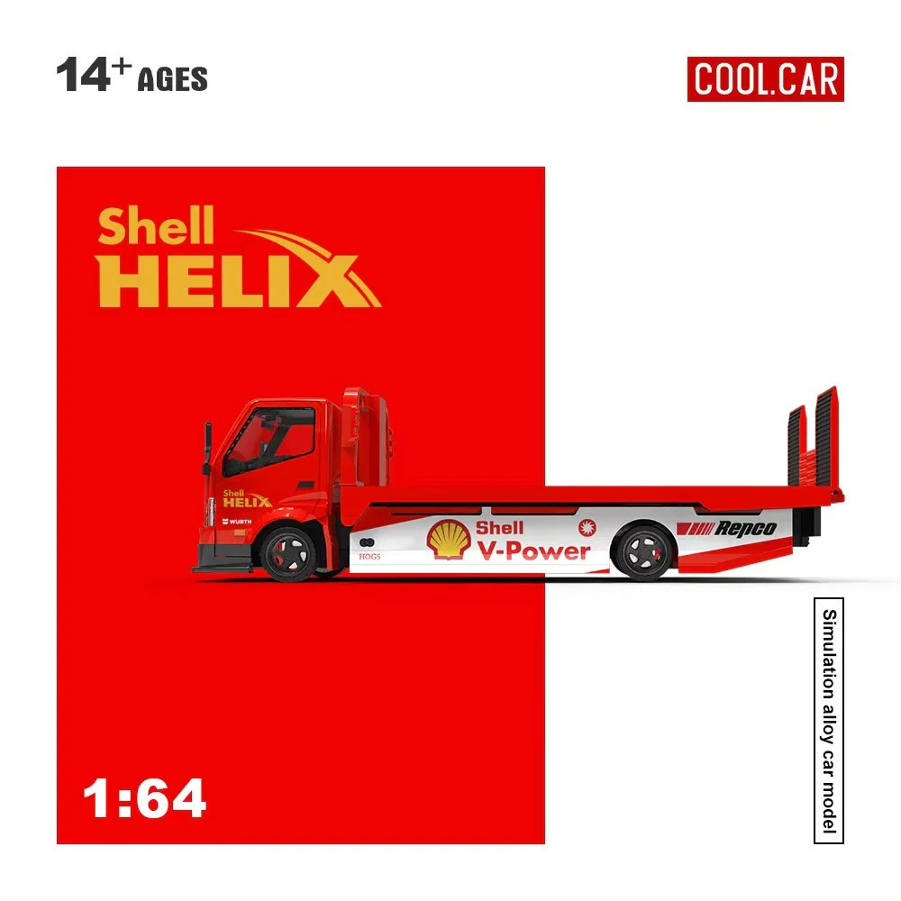 Premium scale diecast model car  – Hino H300 Transport Trailer - Shell Helix Livery, 1:64 Scale Collectible