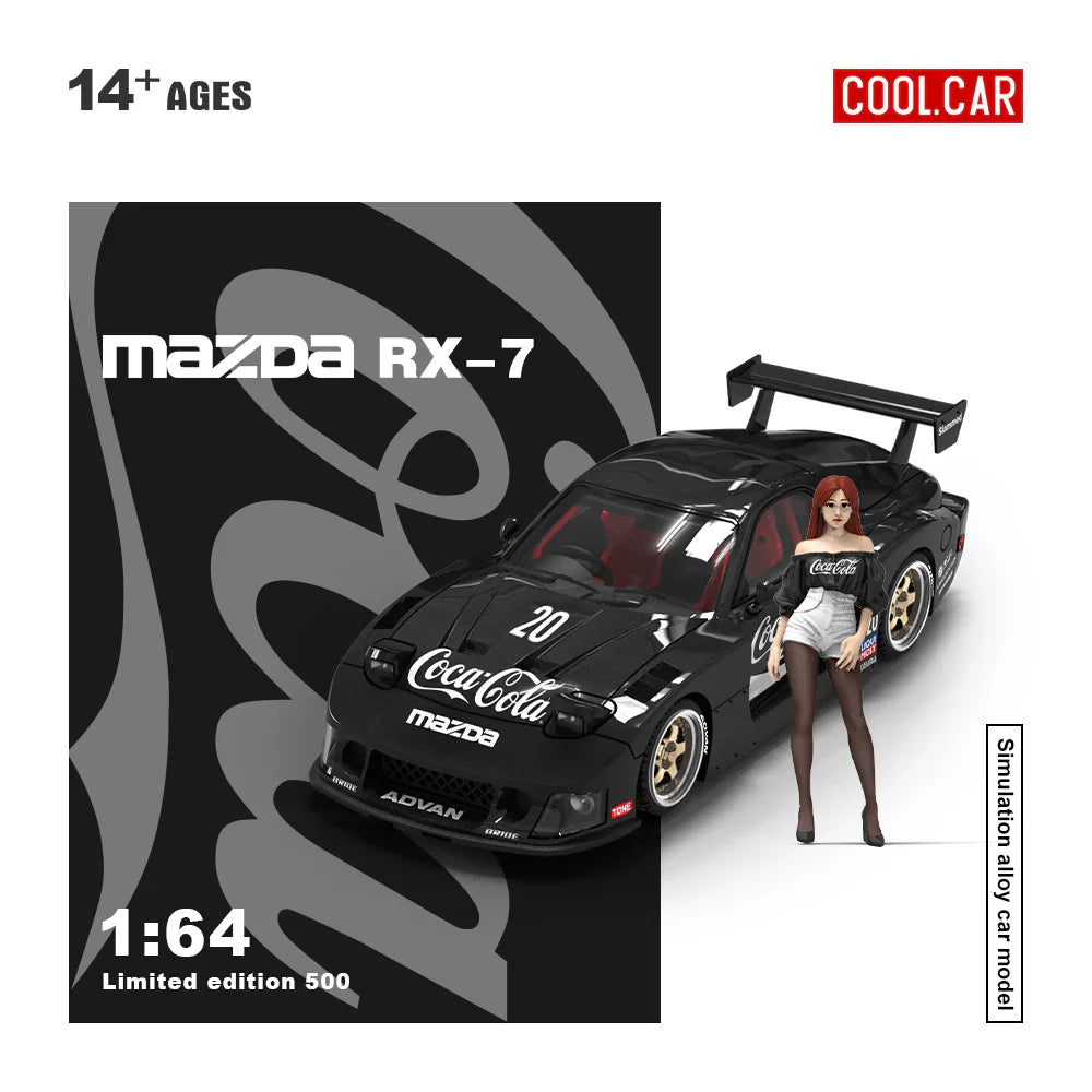 PRE-ORDER Time Micro CC Mazda RX-7 Black Coke Figure Edition 1:64 Scale Diecast Model