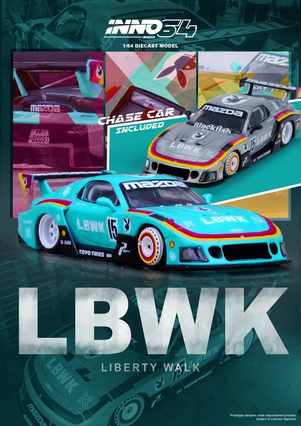INNO64 Mazda RX7 FD3S LB-Super Silhouette Teal 1:64 Scale Diecast Model (Pre-Order)