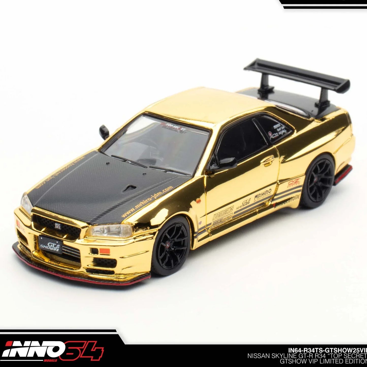 INNO64 Nissan Skyline GT-R R34 Top Secret GTSHOW 2025 VIP Event Edition 1:64 Scale Diecast Model (Gold)