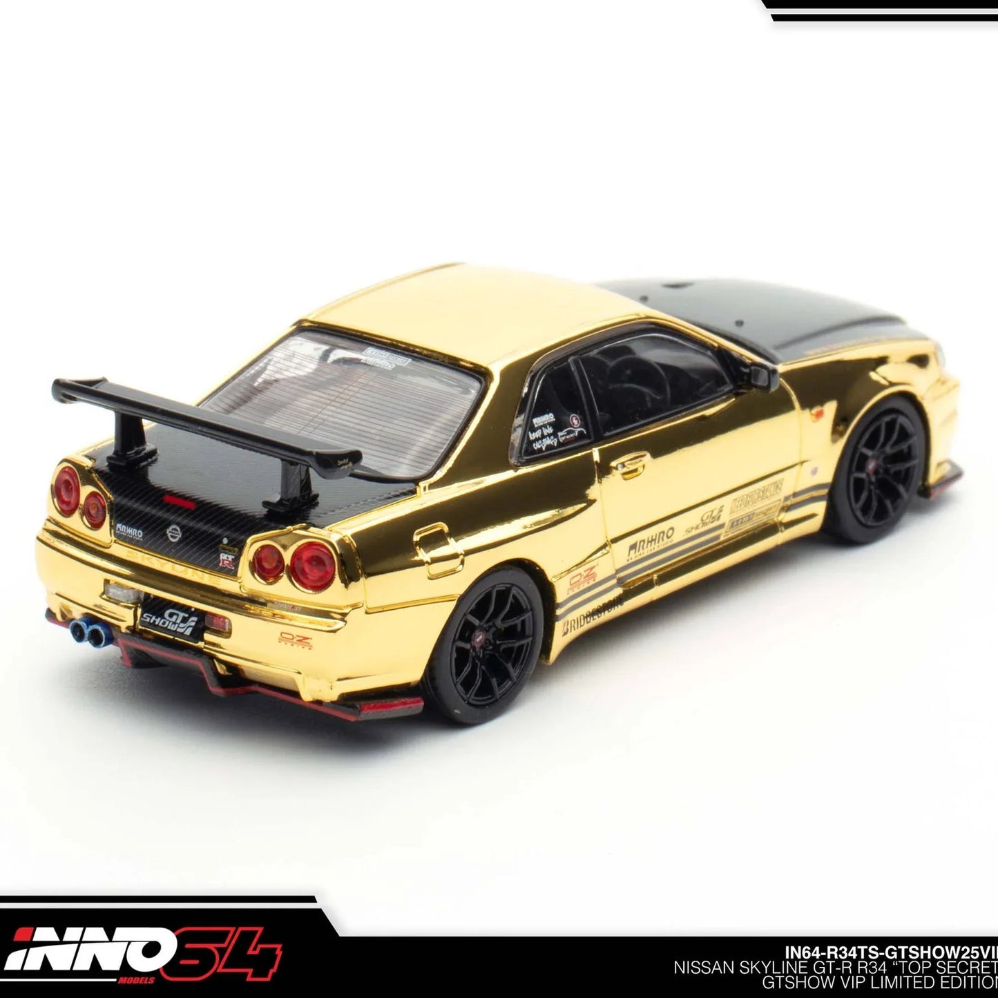 INNO64 Nissan Skyline GT-R R34 Top Secret GTSHOW 2025 VIP Event Edition 1:64 Scale Diecast Model (Gold)