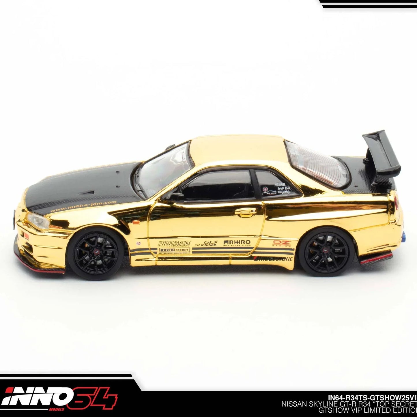 INNO64 Nissan Skyline GT-R R34 Top Secret GTSHOW 2025 VIP Event Edition 1:64 Scale Diecast Model (Gold)