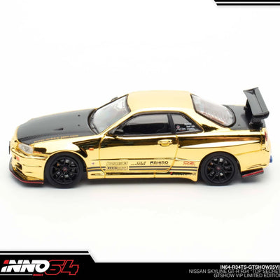 INNO64 Nissan Skyline GT-R R34 Top Secret GTSHOW 2025 VIP Event Edition 1:64 Scale Diecast Model (Gold)