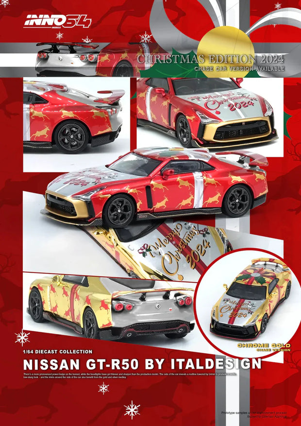 INNO64 Nissan GT-R50 X'Mas 2024 Special Edition Red 1:64 Scale Diecast Model