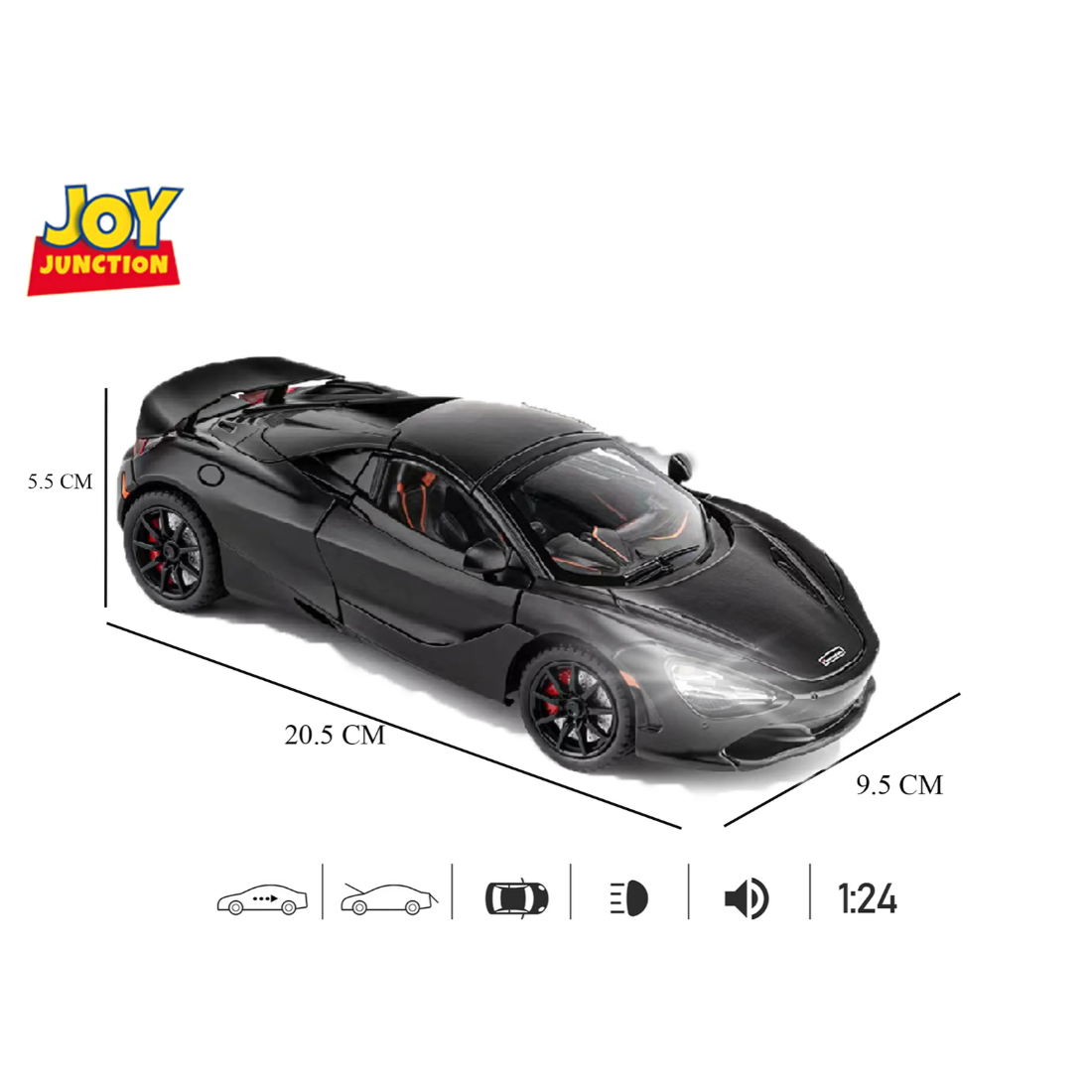 McLaren 720s Convertible Version (Black) by Joy Junction, 1:24 scale, view 3