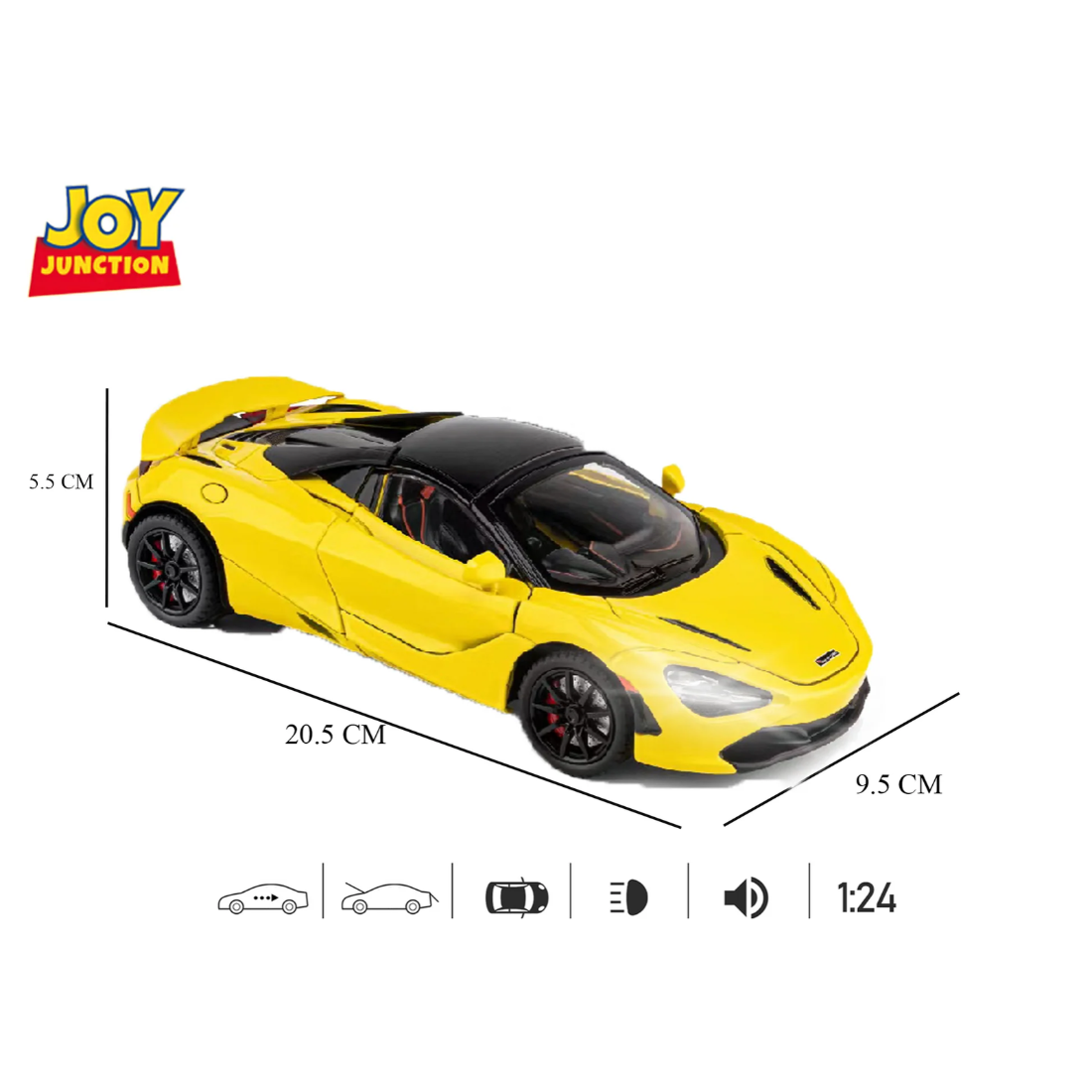 McLaren 720s Convertible Version (Yellow) by Joy Junction, 1:24 scale, view 3