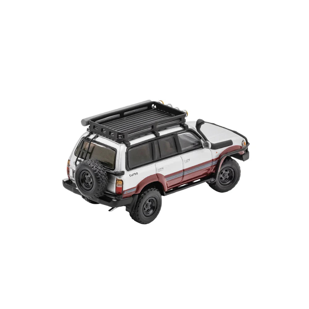 PRE-ORDER GCD Toyota Land Cruiser LC80 Modified with Off-Road Accessories Silver & Maroon 1:64 Scale Diecast Model