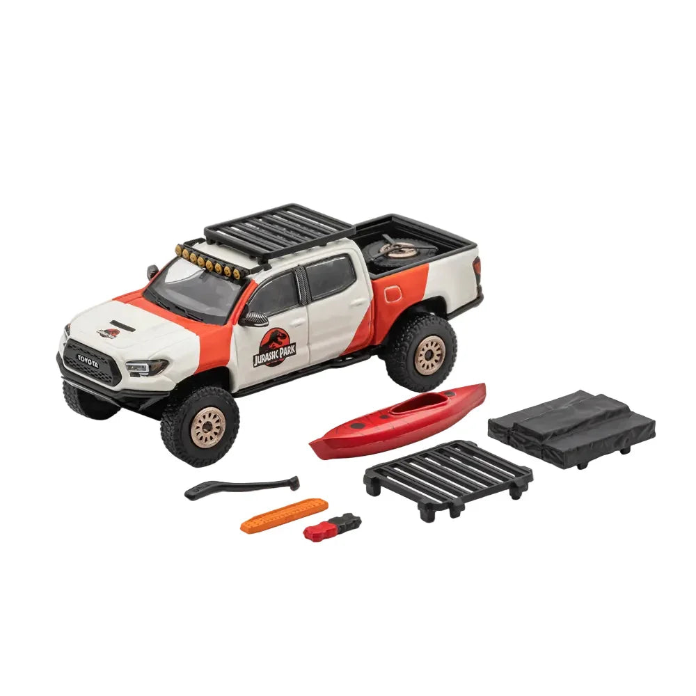 GCD Toyota Tacoma Widebody Jurassic Livery Left Tie White 1:64 Scale Diecast Model