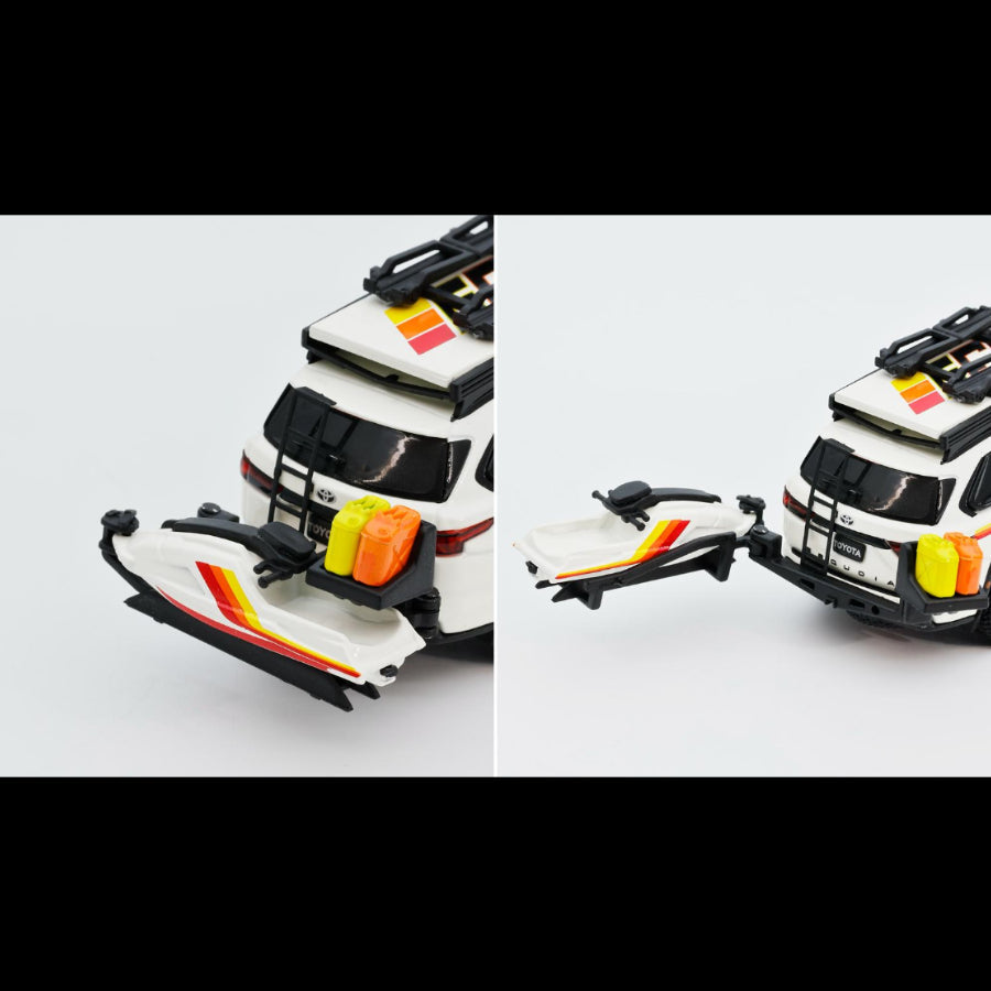 *PRE-ORDER* Toyota Sequoia TRD Pro with Boat, Bicycle & Other Accessories Included, 1:64 Scale (Beige)